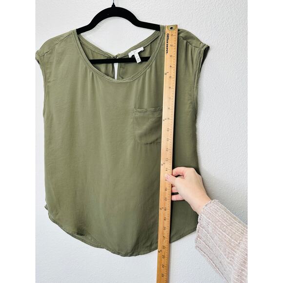 Joie Olive Green Round Neck Front Pocket Sleeveless Keyhole Back Blouse XS - Picture 12 of 12